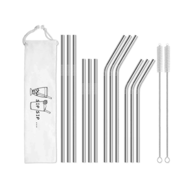 HIWARE Metal Straws With Case (12-Pack)