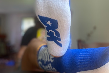 A closeup of the DGK logo on the bottom of the socks
