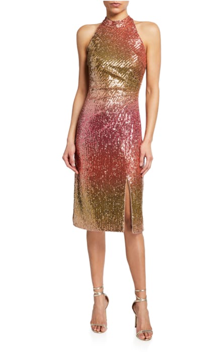 Dana Ombre Sequin Mock-Neck Sheath Dress