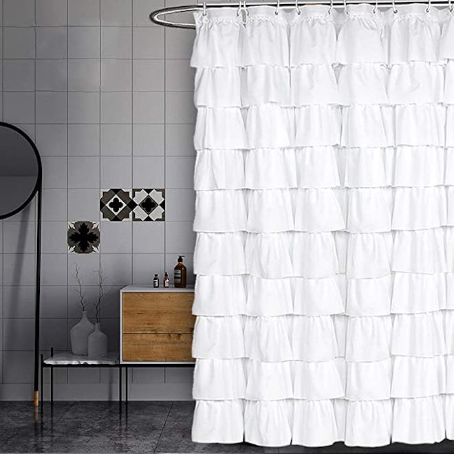 Volens White Ruffle Shower Curtain