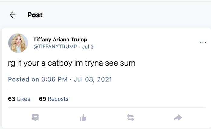 GETTR Tiffany Trump parody account post screenshot