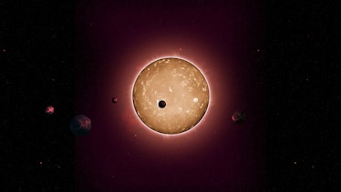An illustration of a group of five planets orbiting a star.