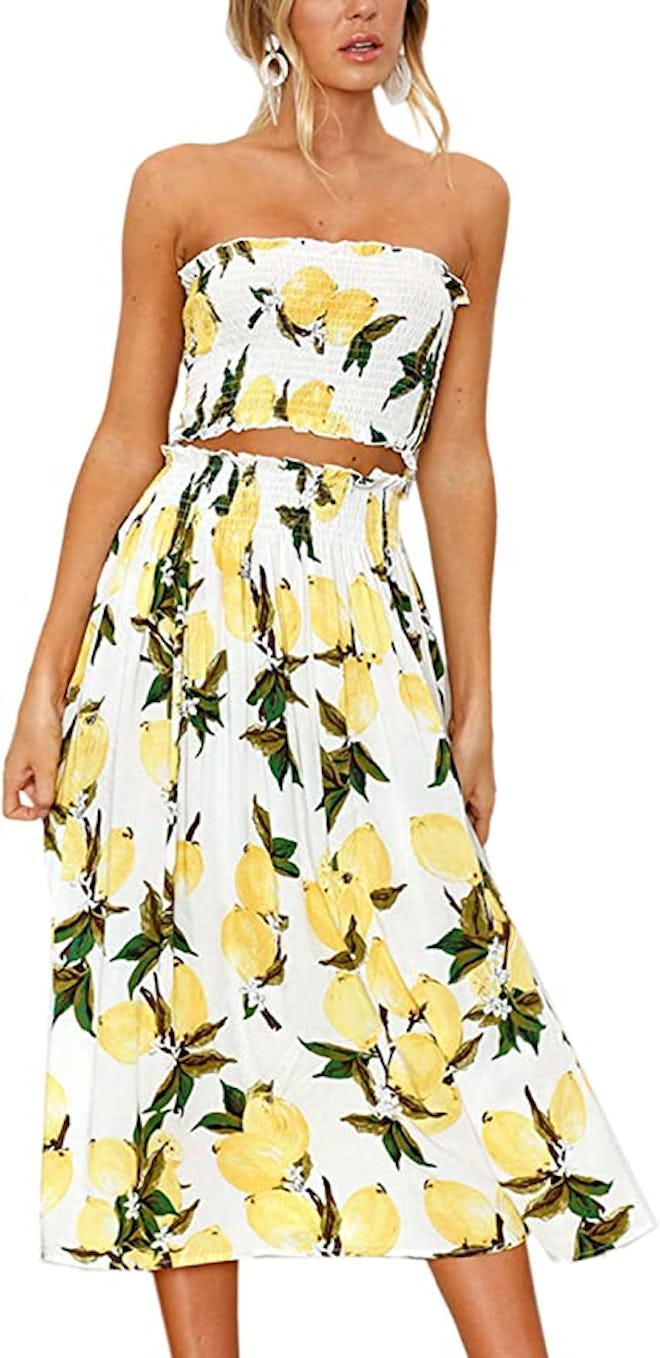 Angashion Floral Tube Top and Midi Skirt (2-Piece)