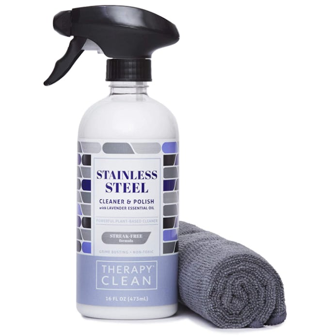 Therapy Premium Stainless Steel Cleaner, 16 fl. oz. & Large Microfiber Cloth