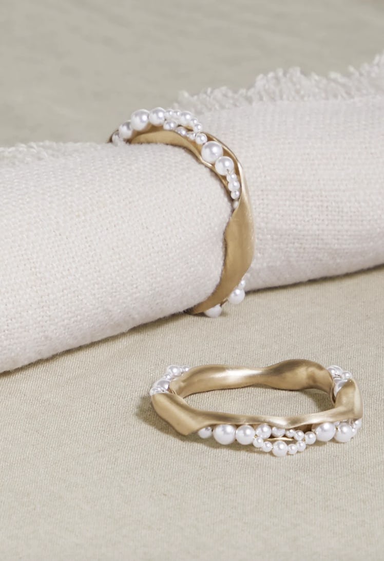 Set of Two Gold-tone Faux Pearl Napkin Rings