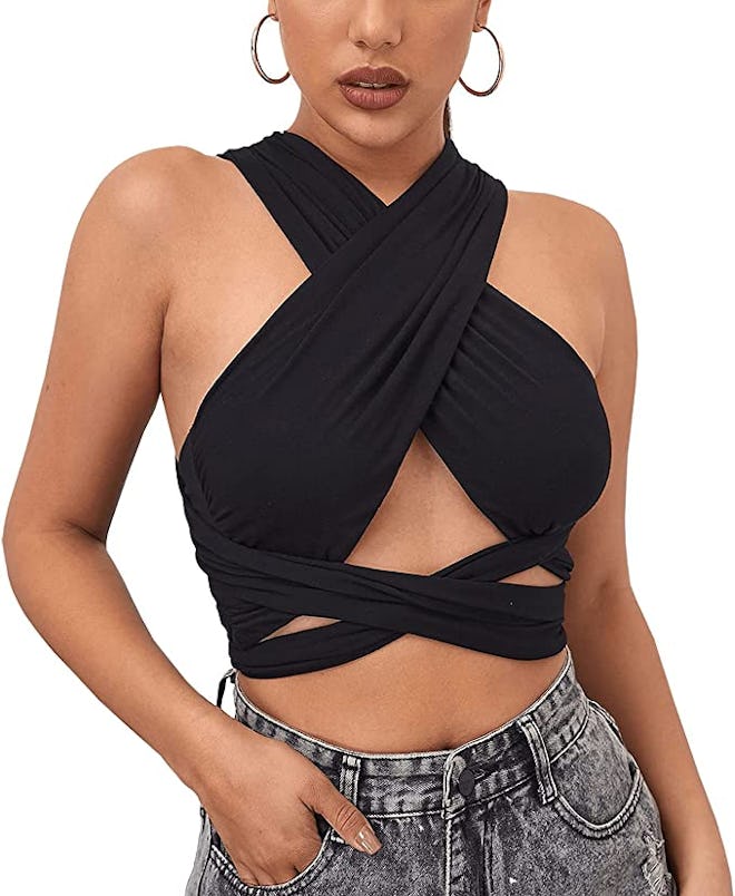 Elfurie Criss Cross Halter Wrap Top