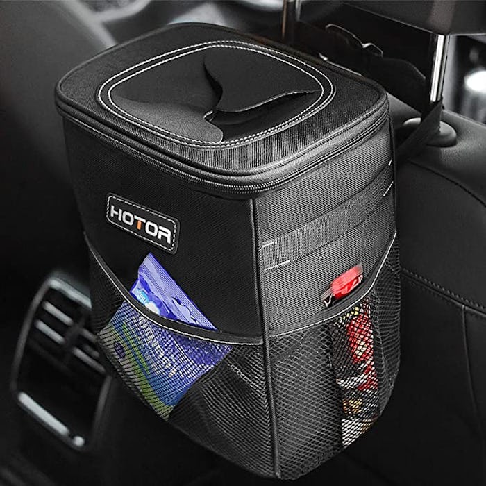 HOTOR Car Trash Can With Lid and Storage Pockets