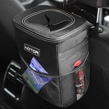 HOTOR Car Trash Can With Lid and Storage Pockets