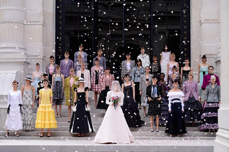 The grand finale of Chanel's fall 2021 couture show, featuring Margaret Qualley.