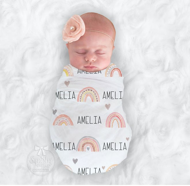 Personalized Rainbow Baby Swaddle