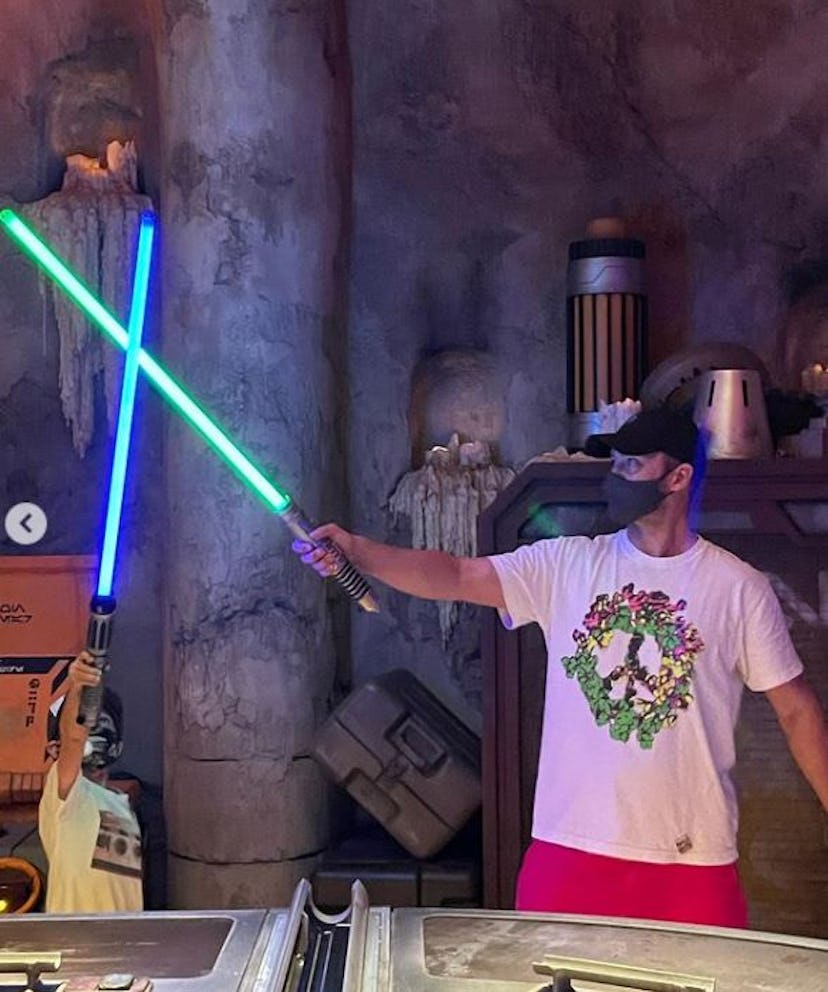 Justin Timberlake and his son Silas, 6, in Star Wars: Galaxy's Edge at Disney World in Florida on Ma...