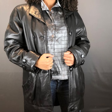 @sssumayaaa Retro Black Leather Trench Coat