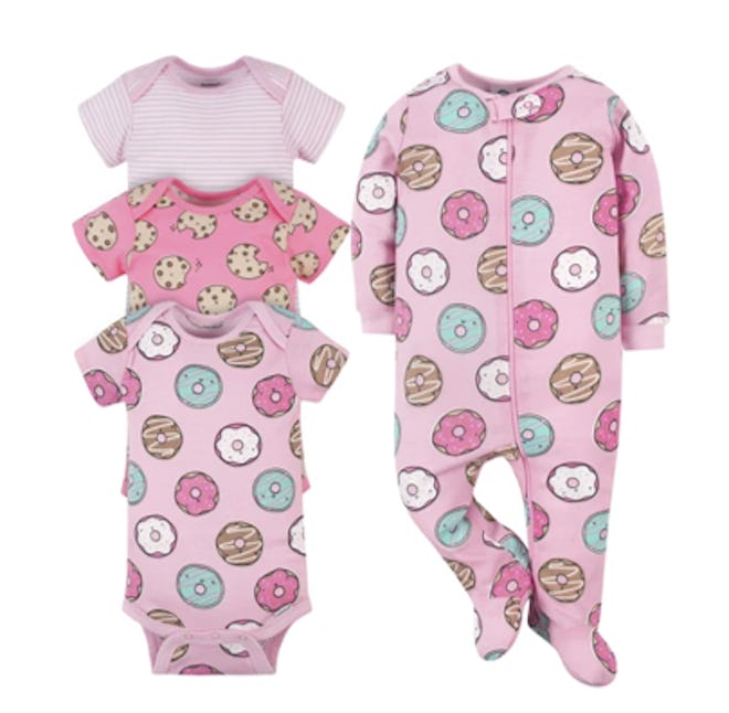 4-Piece Baby Donuts Onesies® Brand Bodysuit & Sleep 'N Play Set