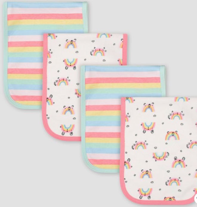 Gerber Baby Girls' 4pk Rainbow Print Interlock and Terry Burp Cloth Set 
