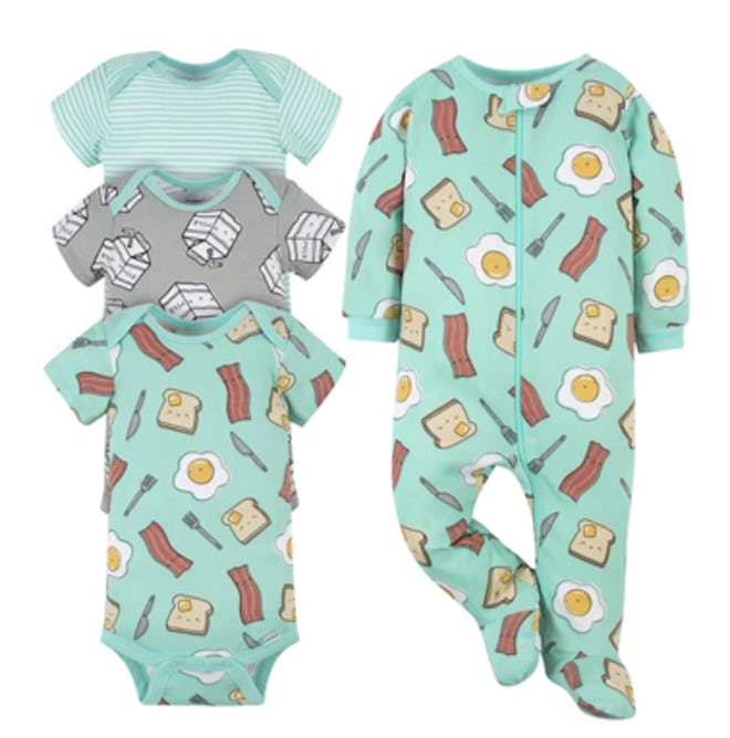 4-Piece Baby Breakfast Onesies® Brand Bodysuit & Sleep 'N Play Set