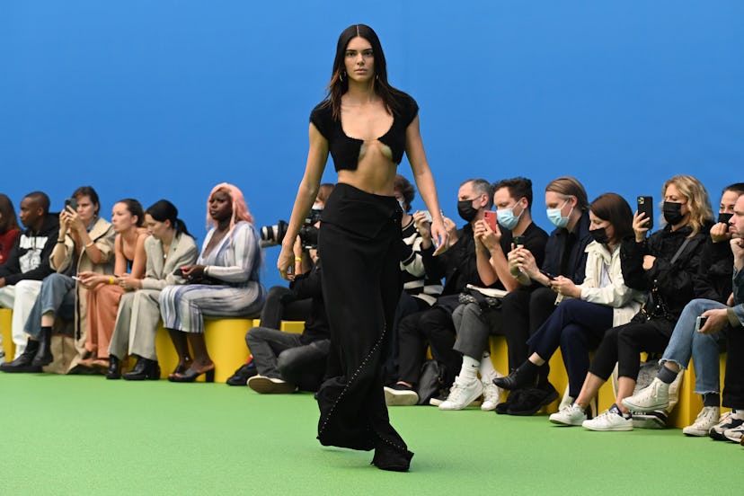 Kendall Jenner walks the runway during the Jacquemus "La Montagne" show at La Cite Du Cinema on June...