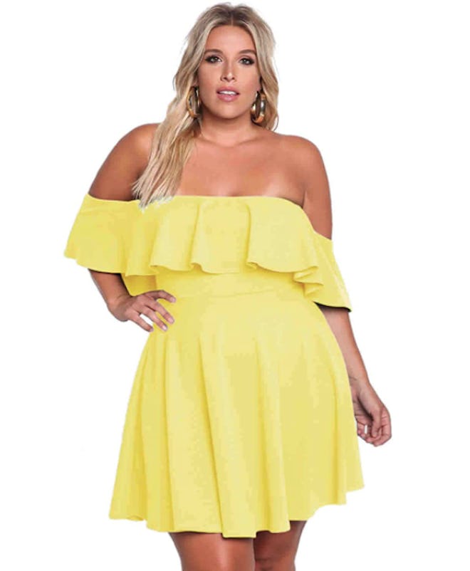 ROSIANNA Plus Size Off Shoulder Swing Dress