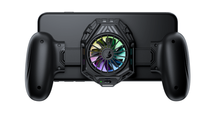 Snowgon phone cooler with RGB lights attached to phone