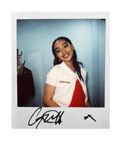 Sarah Griffiths, 20-year-old singer, known as Griff, in a polaroid wearing a red top and a white shi...