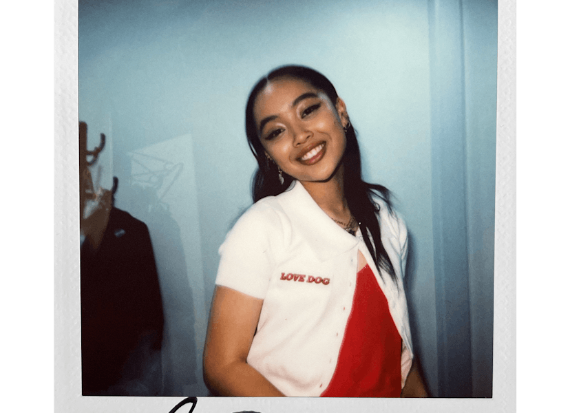 Sarah Griffiths, 20-year-old singer, known as Griff, in a polaroid wearing a red top and a white shi...