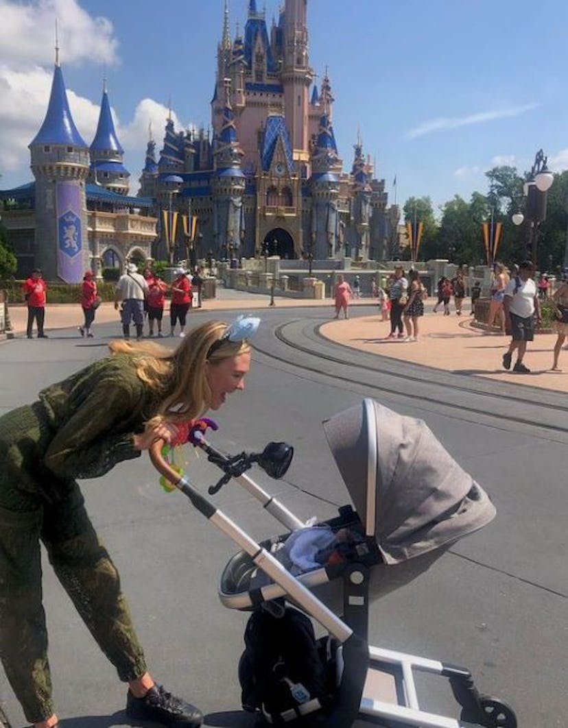 Karlie Kloss with her 3-month old son, Levi, and family at Walt Disney World in Lake Buena Vista, FL...