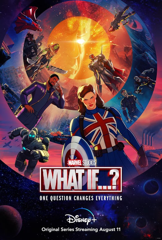 The What If...? poster features Marvel fan-favorites T'Challa, Loki, and Hulk, in alternate realitie...