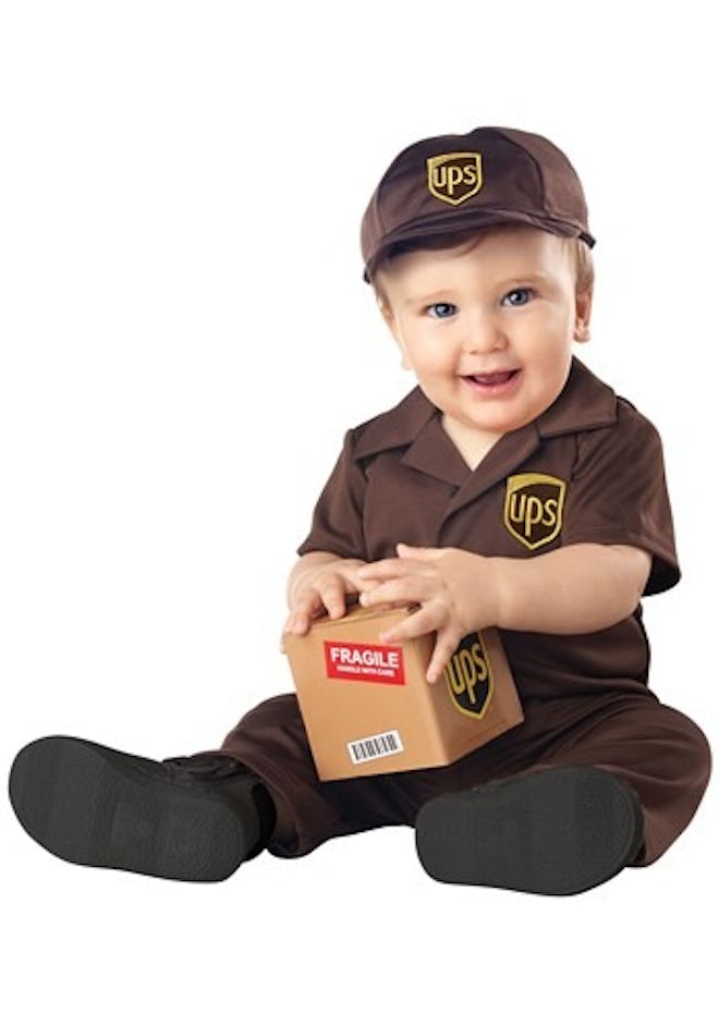 Mail carriers are a cute matching dog and baby Halloween costume idea.