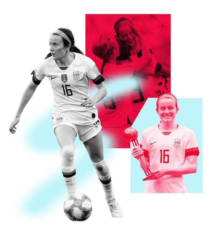 A collage with photos of a soccer star Rose Lavelle.