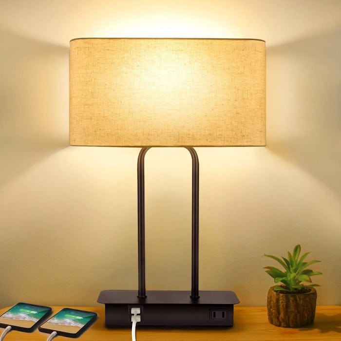 BesLowe 3-Way Dimmable Touch Control Table Lamp With 2 USB Ports & AC Power Outlet