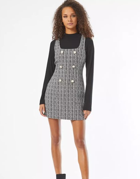 Miss Selfridge Boucle Pinafore Dress in Black