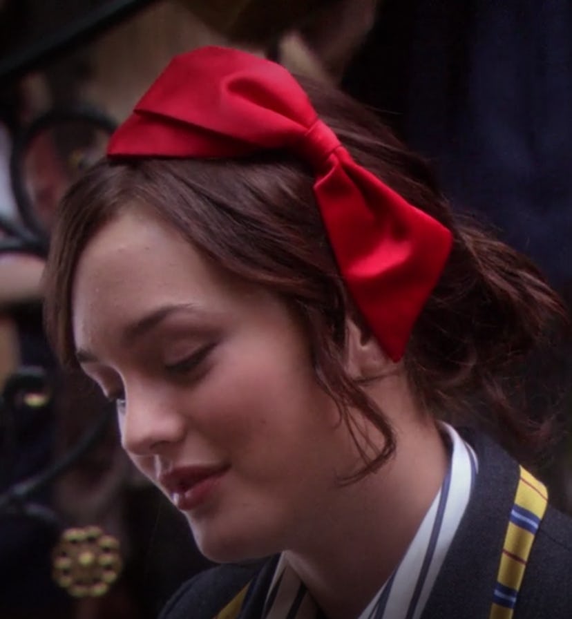 Blair Waldorf used this moment to prove that huge bows are, in fact, high-fashion, wearing a bright ...