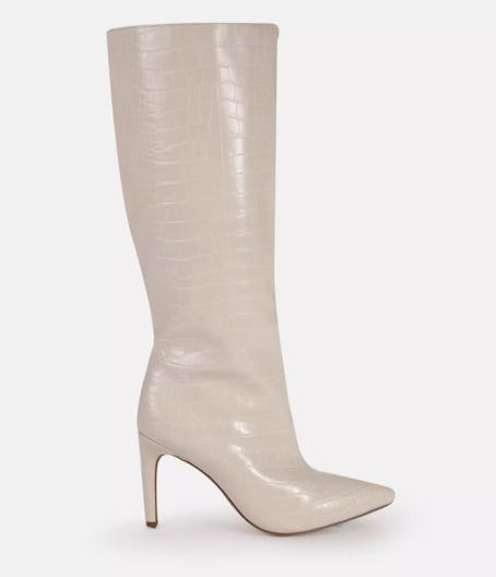 Cream Mock Croc Tubular Calf Stiletto Boots