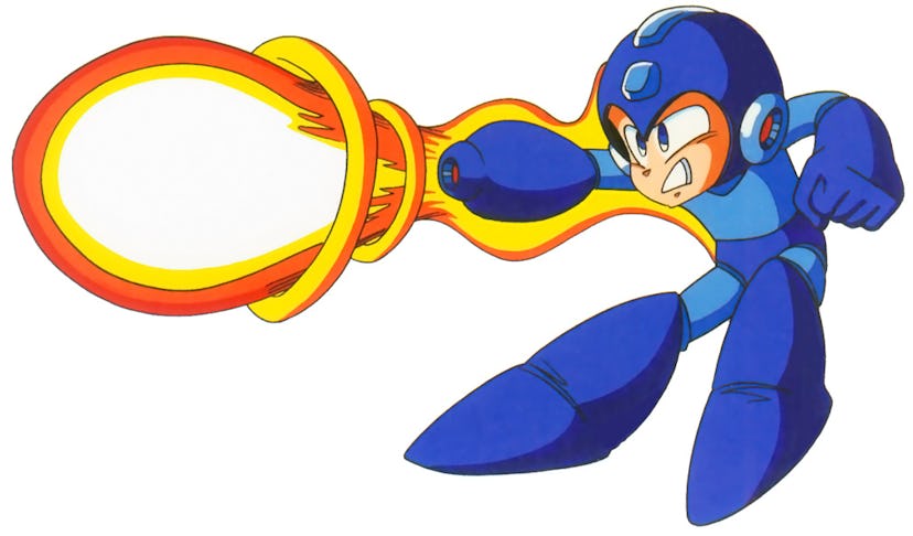 Mega Man using his Mega buster.