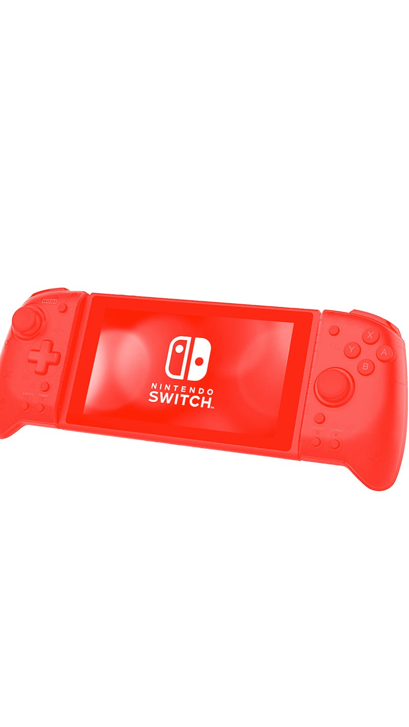 A Nintendo Switch with controller accessories. Video games. Gaming.