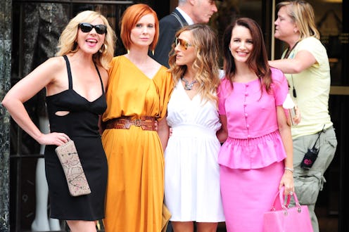 Kim Cattrall, Cynthia Nixon, Sarah Jessica Parker, and Kristen Davis pose for photos on location at ...