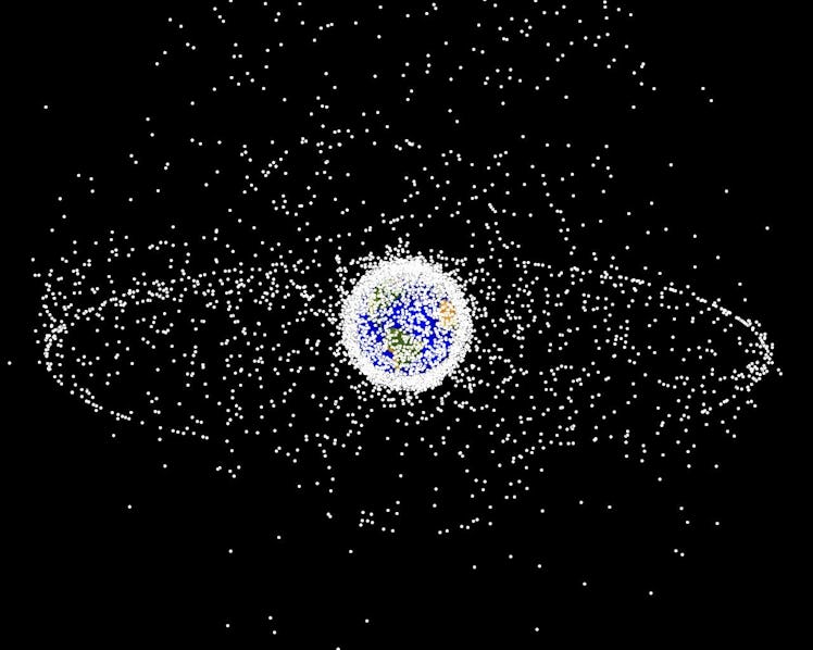 A plot of debris in space generated by NASA.