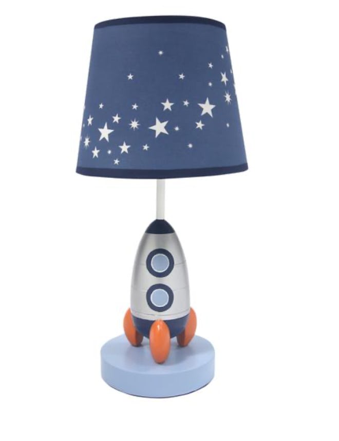 Milky Way Blue/Silver Rocket Ship Nursery Lamp with Shade & Bulb