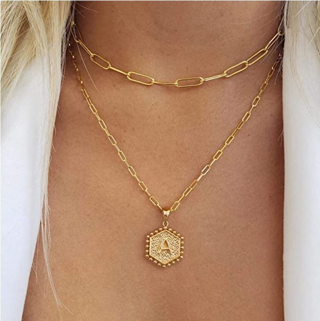 M MOOHAM Dainty Layered Initial Necklaces