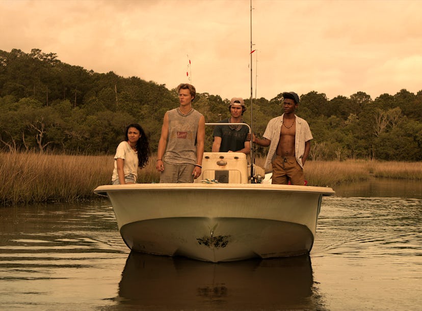 'Outer Banks' Season 1 cast on a boat. 