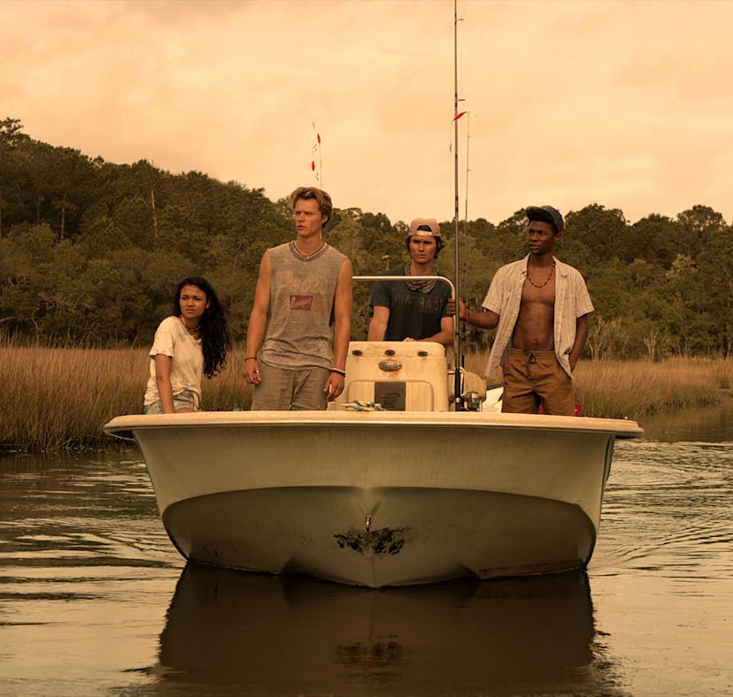 'Outer Banks' Season 1 cast on a boat.