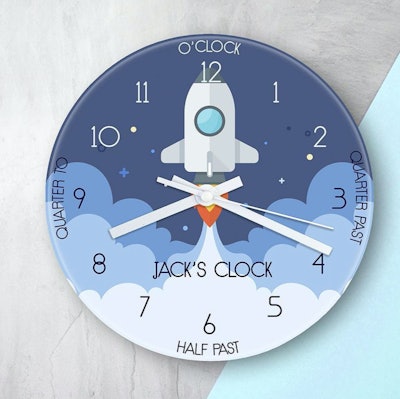 Personalised Kids Space Shuttle Glass Clock
