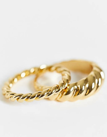 ASOS pack of 2 14k gold plated twist design rings