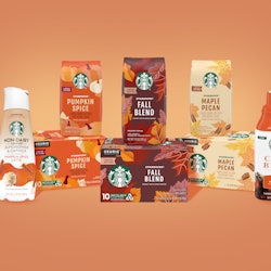 Starbucks' new fall-themed products include Pumpkin Spice Flavored Non-Dairy Creamer.