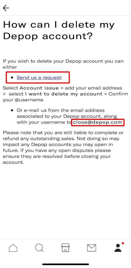 How to delete a Depop account.