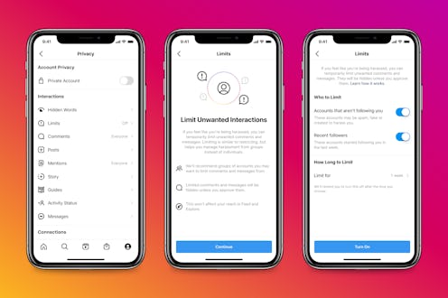 A screenshot of Instagram's new limit feature, which blocks abusive comments and DMs.