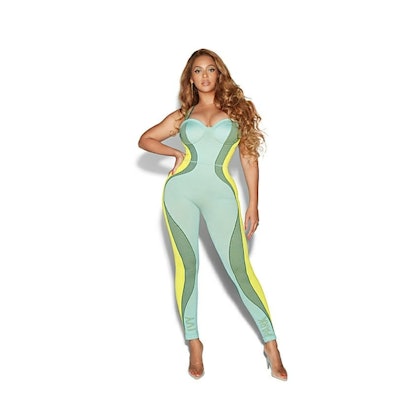 Beyonce in Adidas x Ivy Park's Green Tint, training Cat Suit
