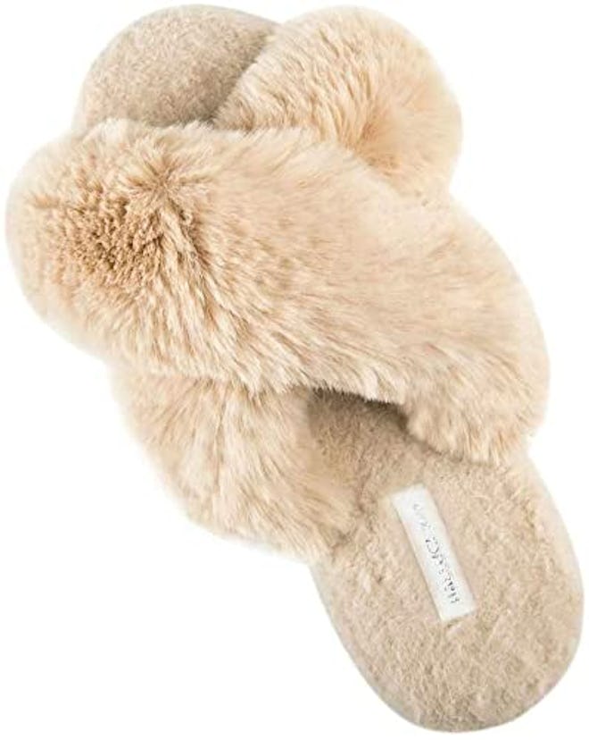 HALLUCI Cross Band Fleece Slippers