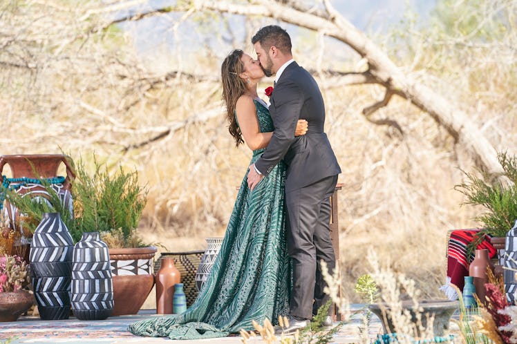 Katie Thurston and Blake Moynes kiss after their proposal on Season 17 of ABC's 'The Bachelorette'
