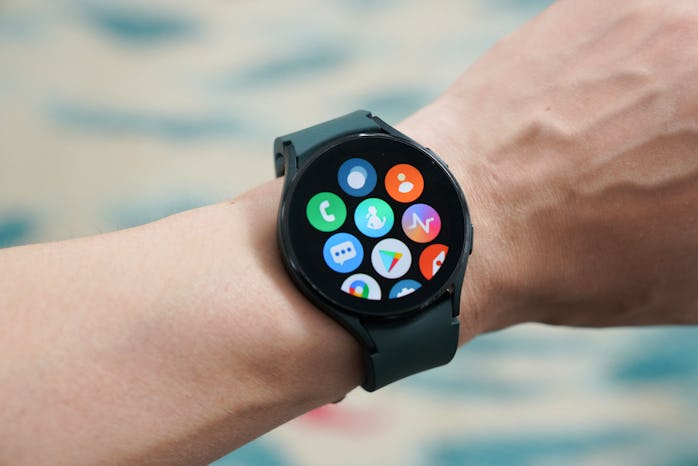 Samsung Galaxy Watch 4 Wear OS software designed by Google with One UI skin showing smartwatch apps