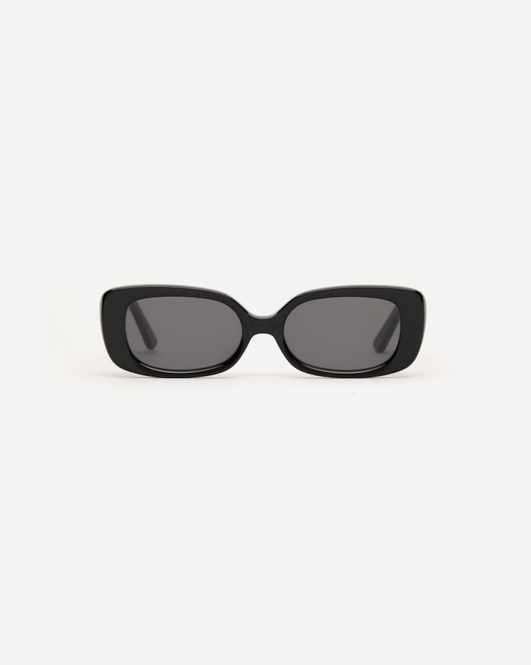 '90s sunglasses: Velvet Canyon Zou Bisou rectangular sunglasses in black.